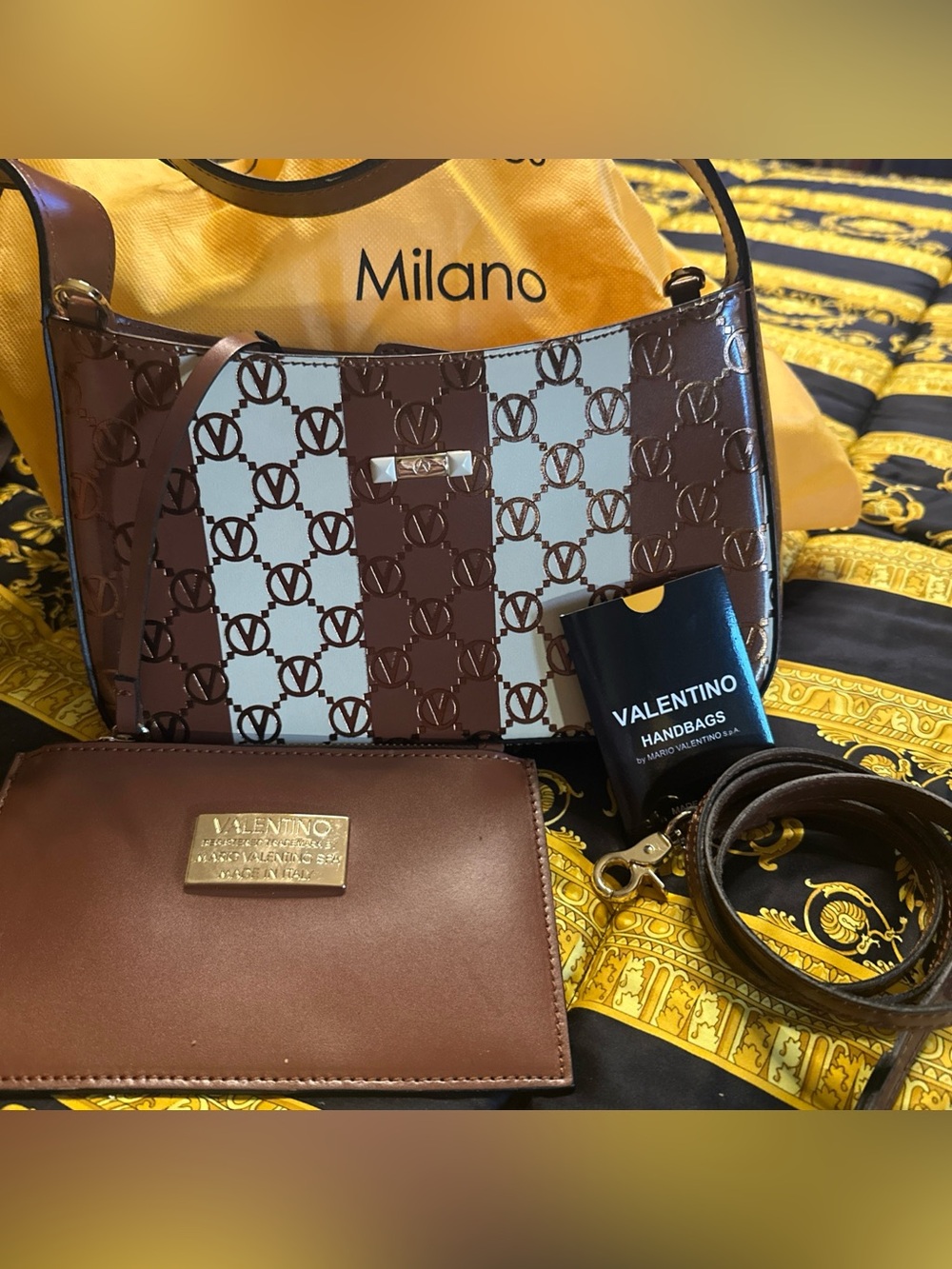 Valentino Kai Monogram Brown & White Leather Shoulder/Crossbody Bag NWT